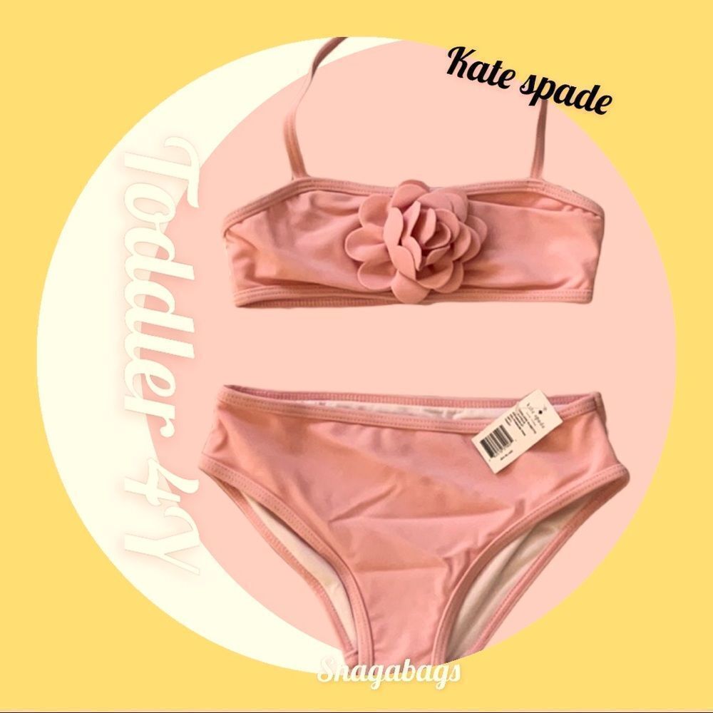 KATE SPADE NWT TODDLERS 4Y ROSETTE TWO PIECE SWIM SUIT DELPHINIUM PINK